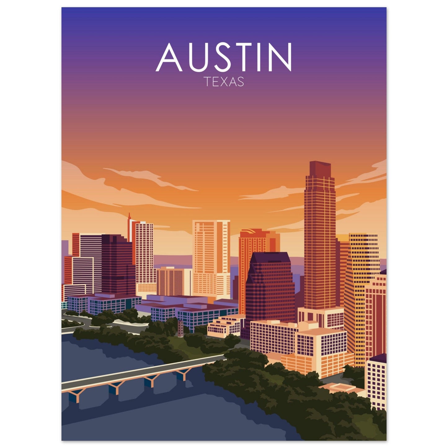 Austin Poster | Austin Wall Art | Austin Sunset Print