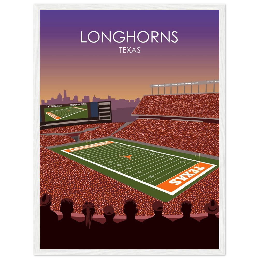 Darrell K Royal Memorial Stadium Poster | University of Texas Longhorns College Football Stadium Print
