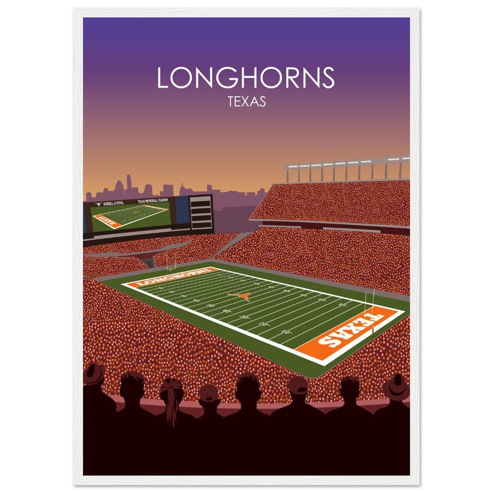Darrell K Royal Memorial Stadium Poster | University of Texas Longhorns College Football Stadium Print