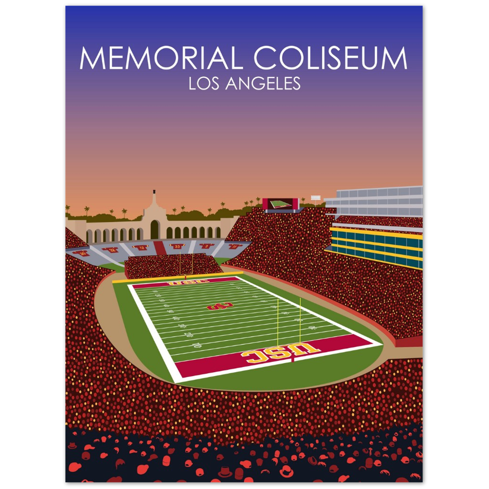 United Airlines Field at Los Angeles Memorial Coliseum Poster | USC Print | University of Southern California Football Stadium Print