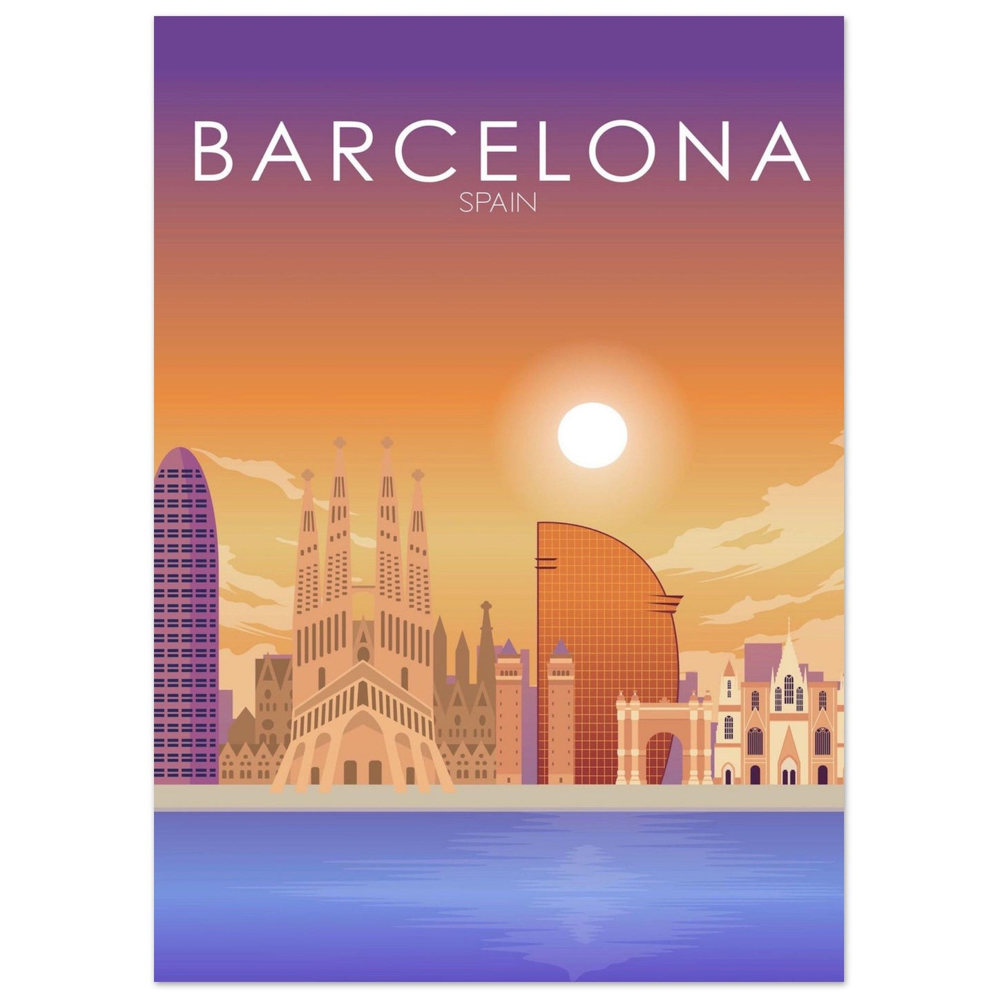 Barcelona Poster | Barcelona Wall Art | Barcelona Sunset Print