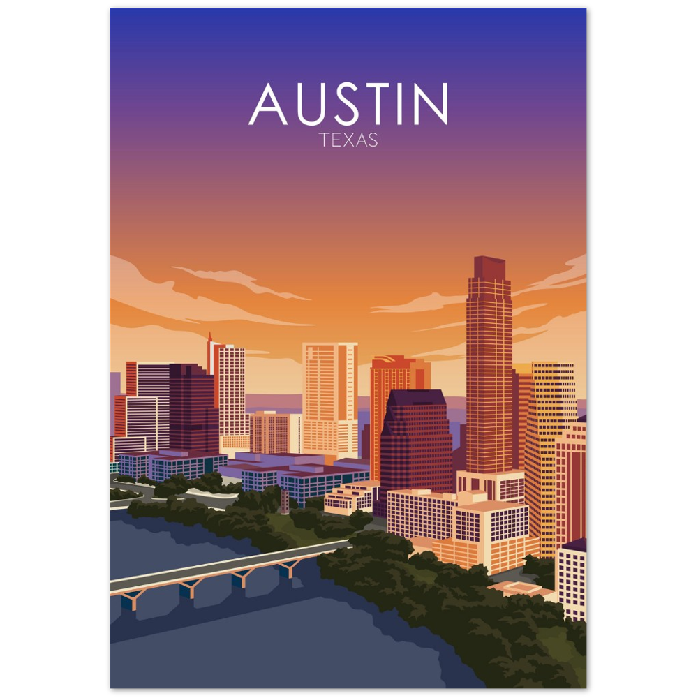 Austin Poster | Austin Wall Art | Austin Sunset Print