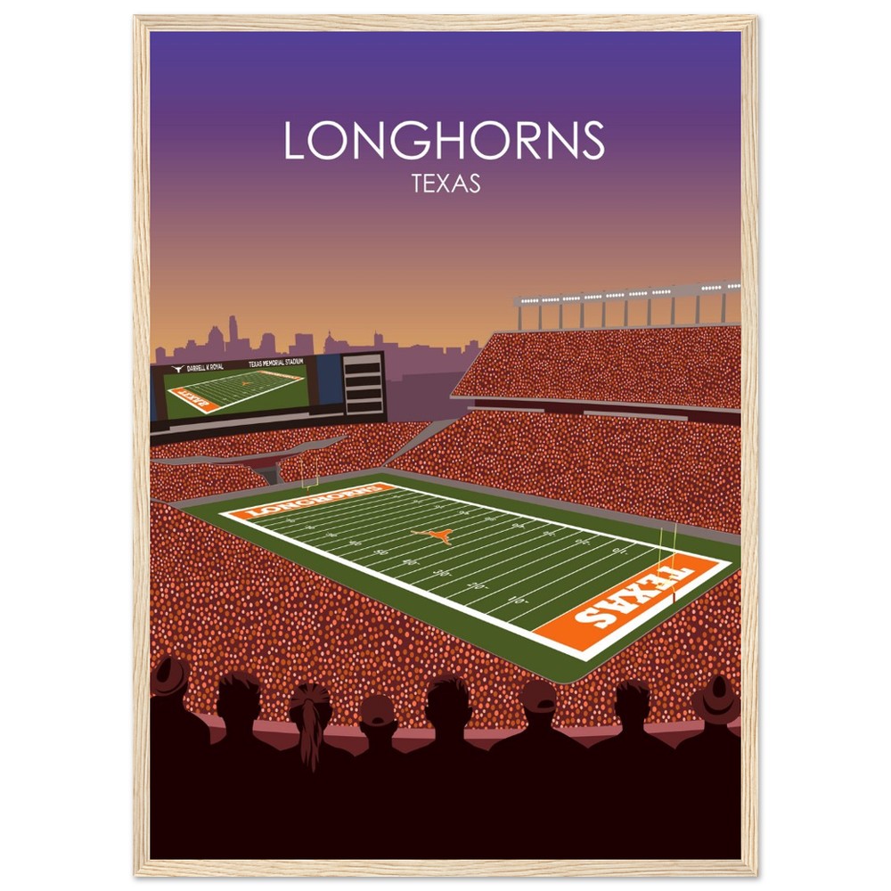 Darrell K Royal Memorial Stadium Poster | University of Texas Longhorns College Football Stadium Print