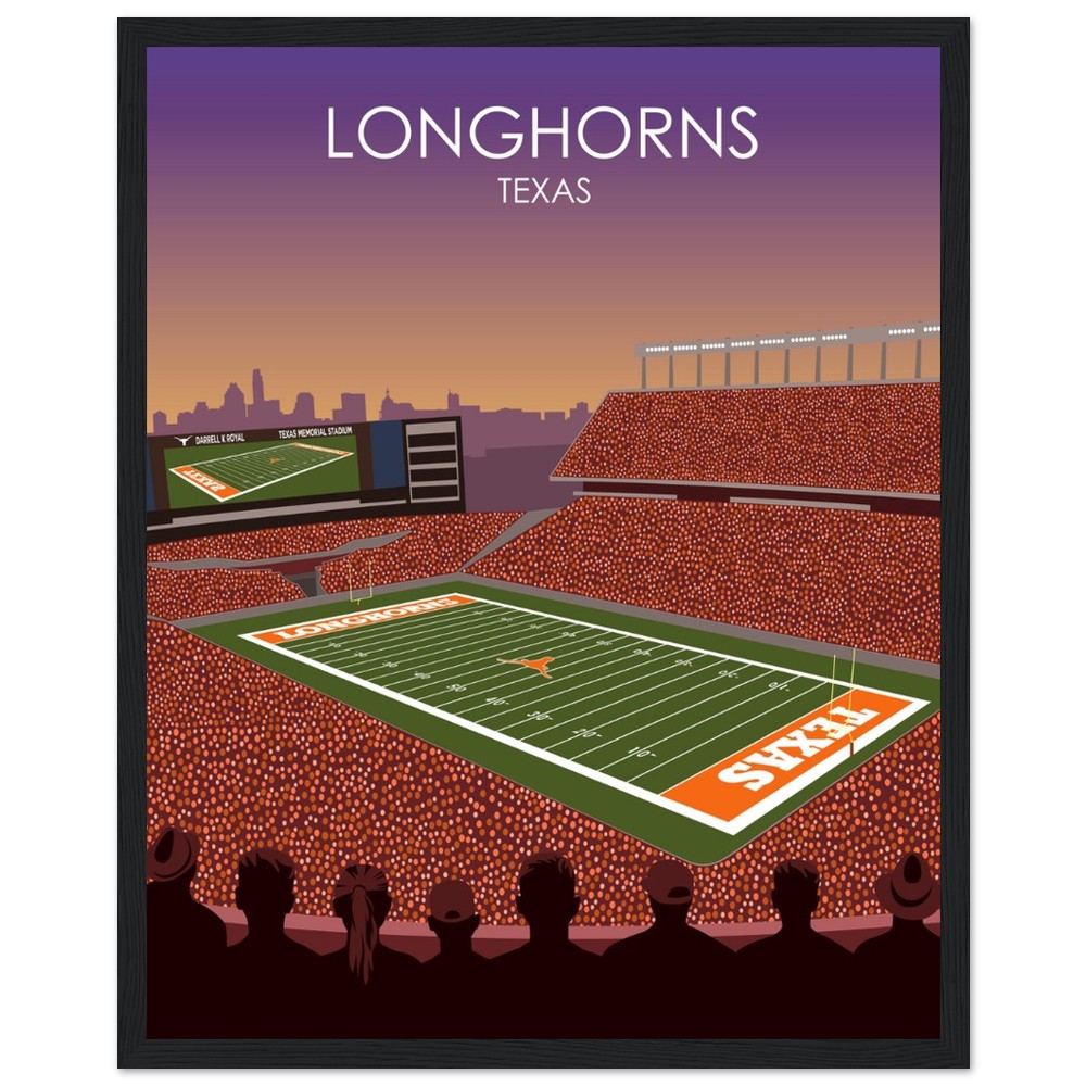 Darrell K Royal Memorial Stadium Poster | University of Texas Longhorns College Football Stadium Print