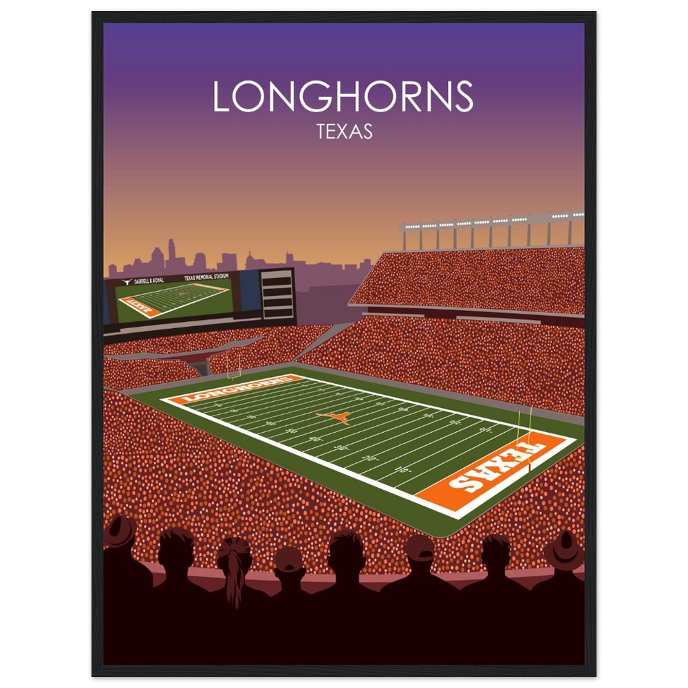 Darrell K Royal Memorial Stadium Poster | University of Texas Longhorns College Football Stadium Print