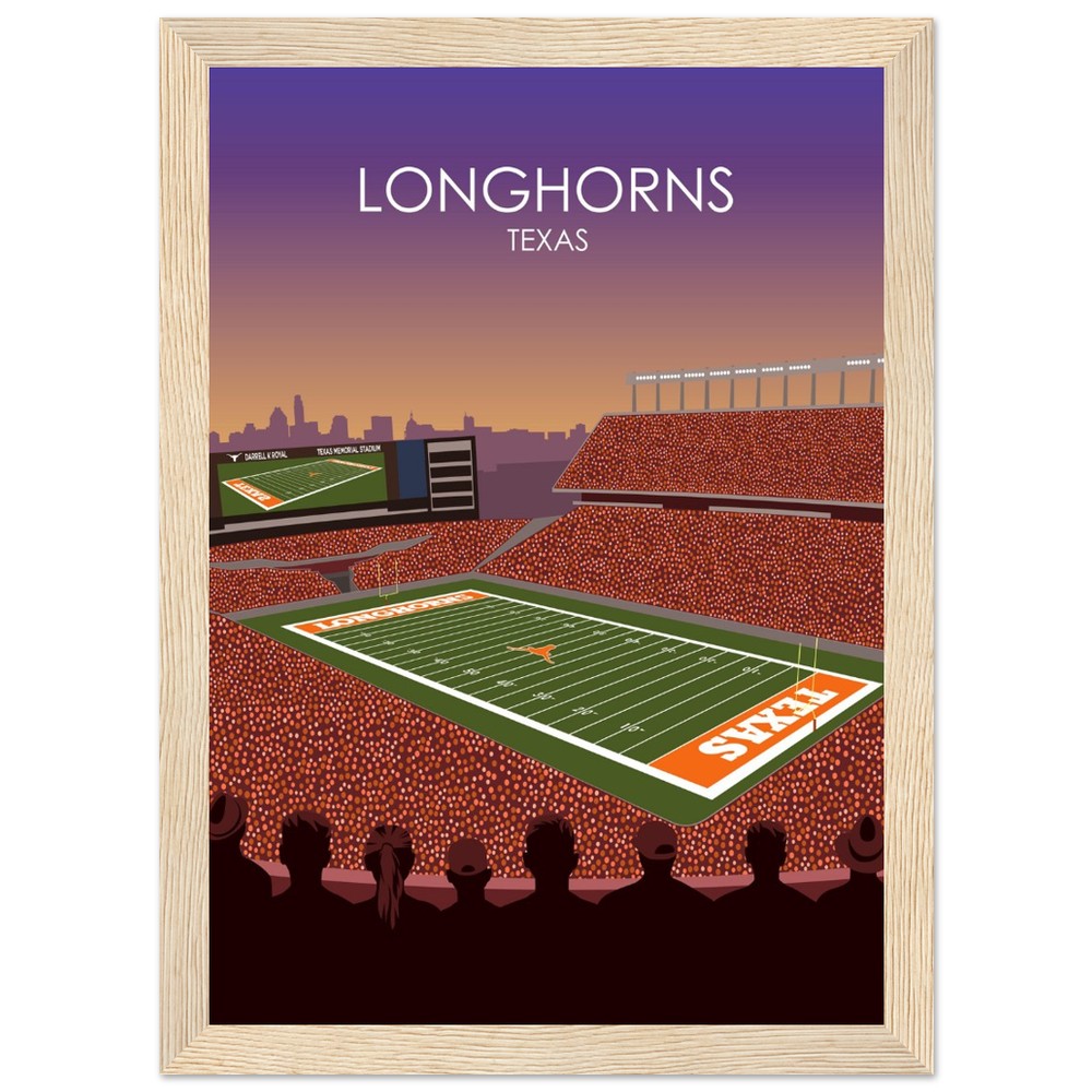 Darrell K Royal Memorial Stadium Poster | University of Texas Longhorns College Football Stadium Print