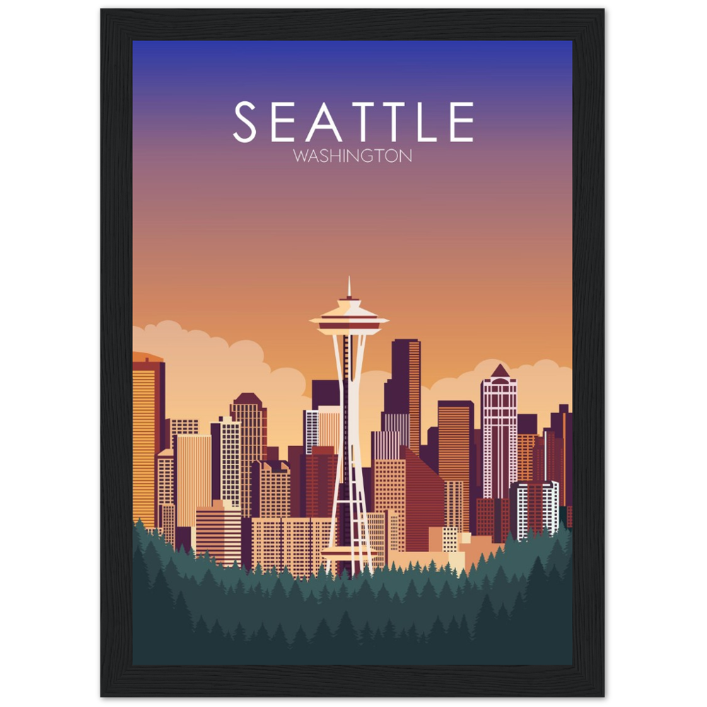 Seattle Poster | Seattle Wall Art | Seattle Sunset Print