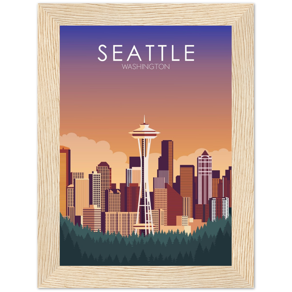 Seattle Poster | Seattle Wall Art | Seattle Sunset Print