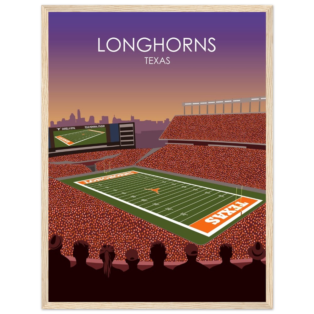 Darrell K Royal Memorial Stadium Poster | University of Texas Longhorns College Football Stadium Print