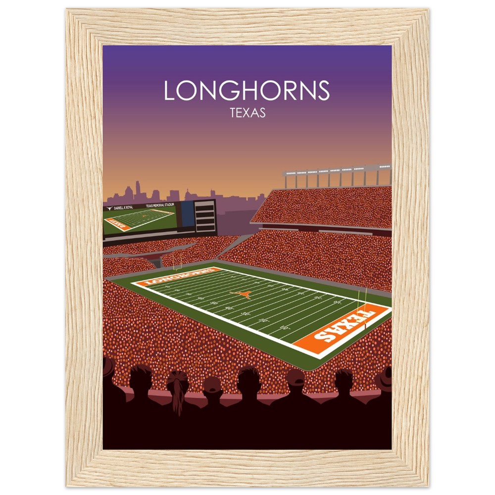 Darrell K Royal Memorial Stadium Poster | University of Texas Longhorns College Football Stadium Print