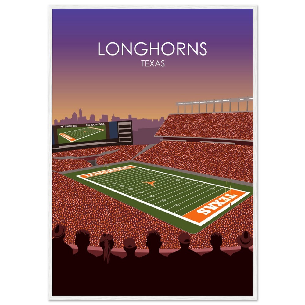 Darrell K Royal Memorial Stadium Poster | University of Texas Longhorns College Football Stadium Print