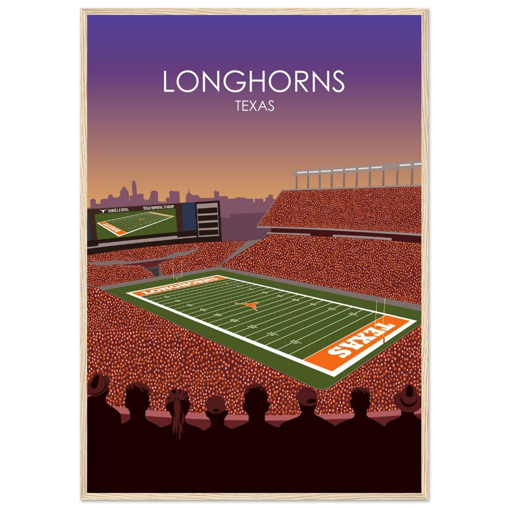 Darrell K Royal Memorial Stadium Poster | University of Texas Longhorns College Football Stadium Print
