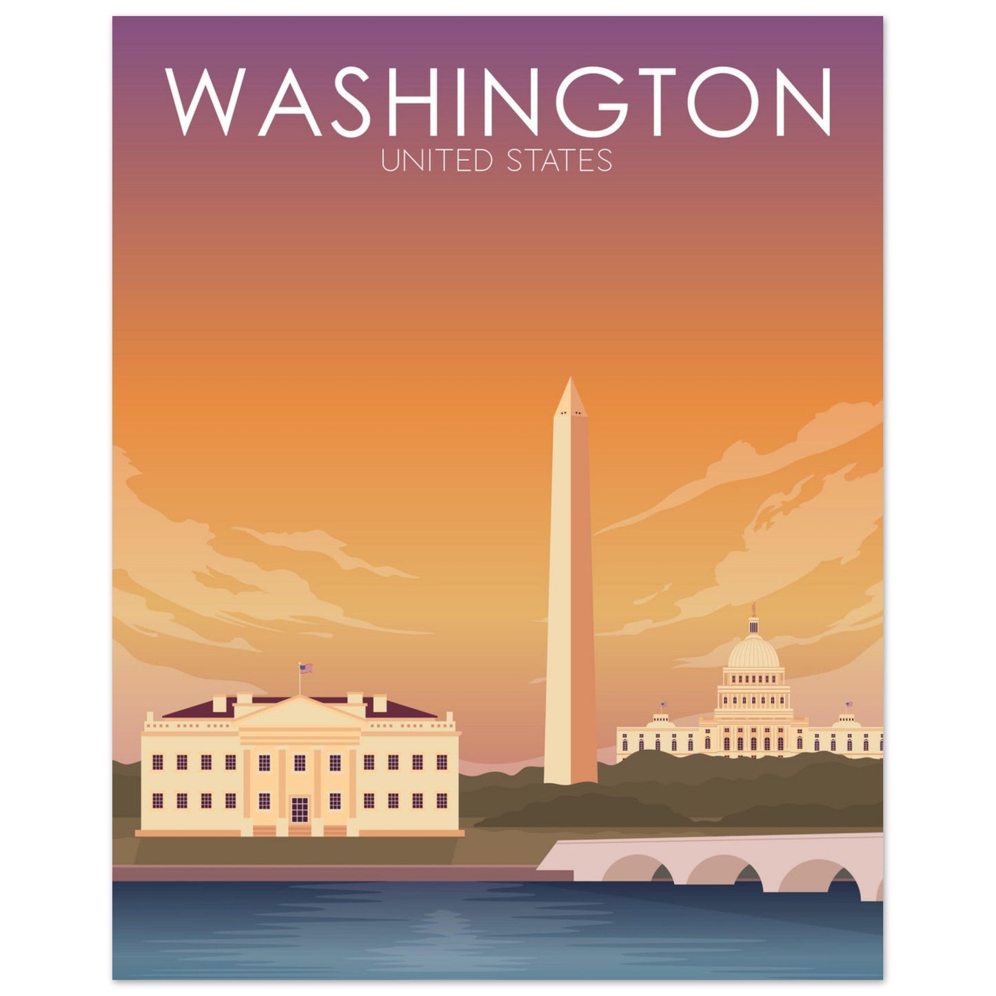Washington Poster | Washington DC Wall Art | Washington DC Sunset Print