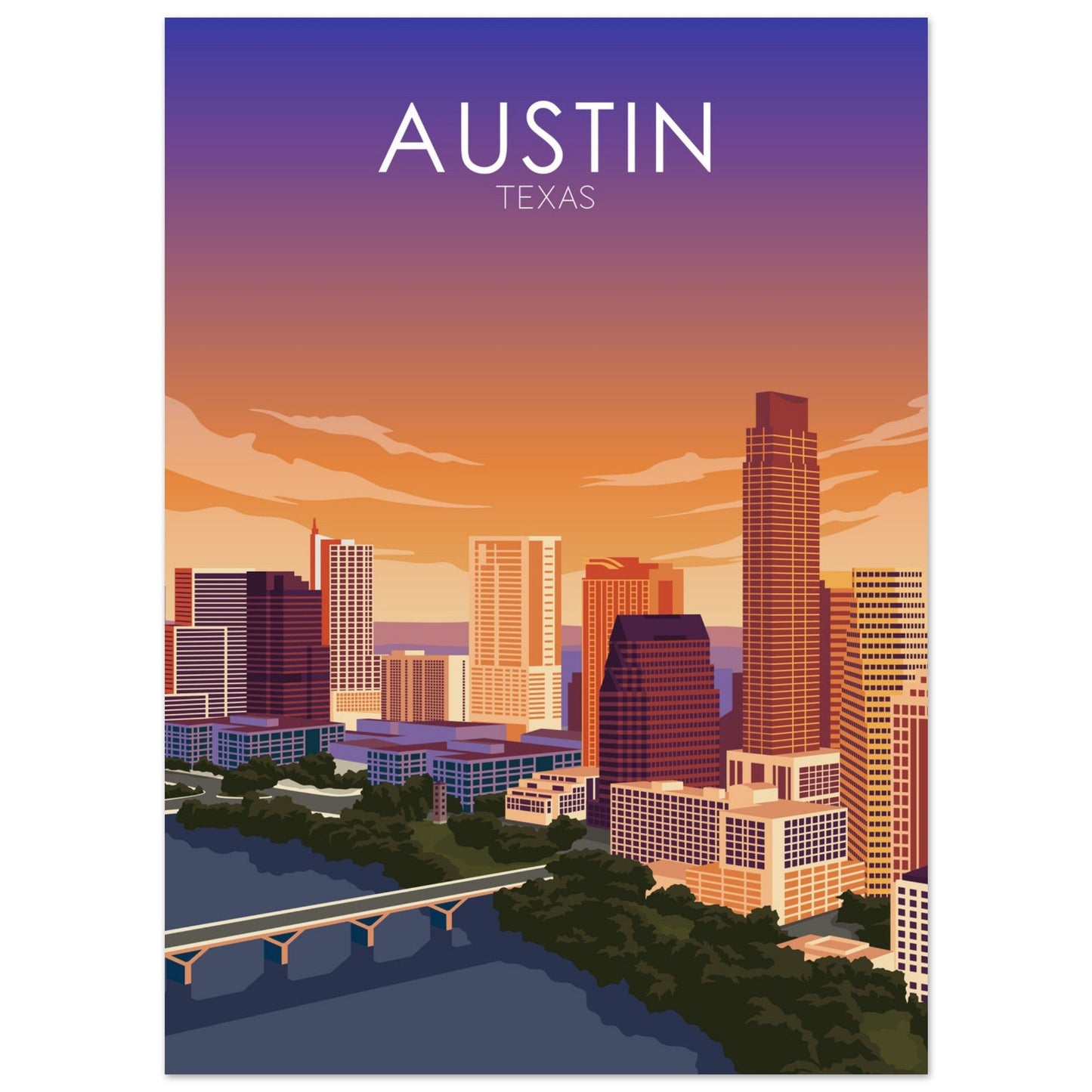 Austin Poster | Austin Wall Art | Austin Sunset Print