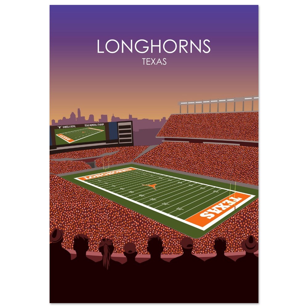 Darrell K Royal Memorial Stadium Poster | University of Texas Longhorns College Football Stadium Print