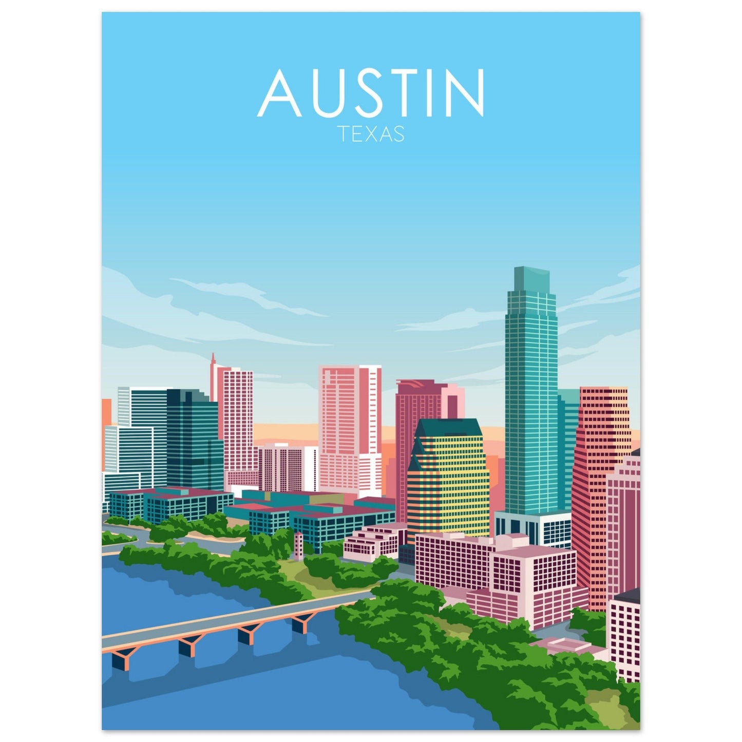 Austin Poster | Austin Wall Art | Austin Pastel Print