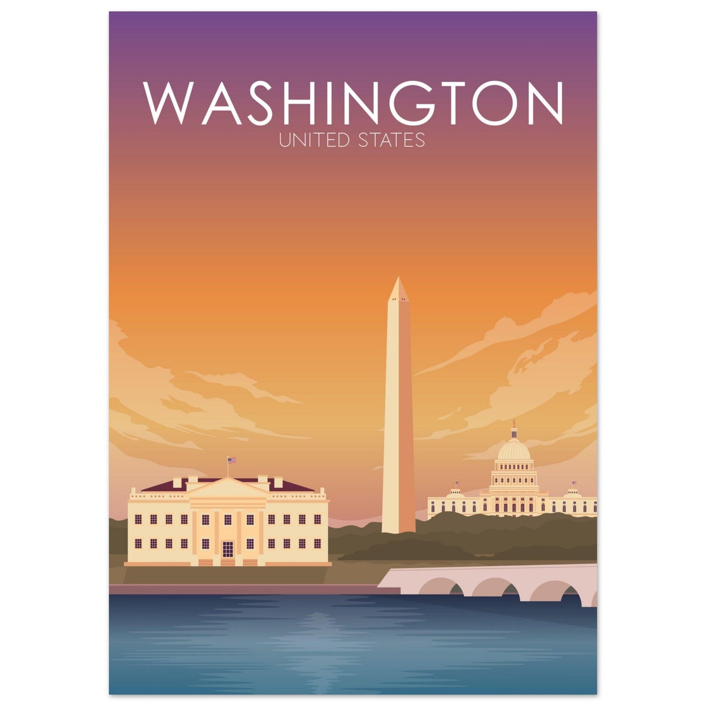 Washington Poster | Washington DC Wall Art | Washington DC Sunset Print