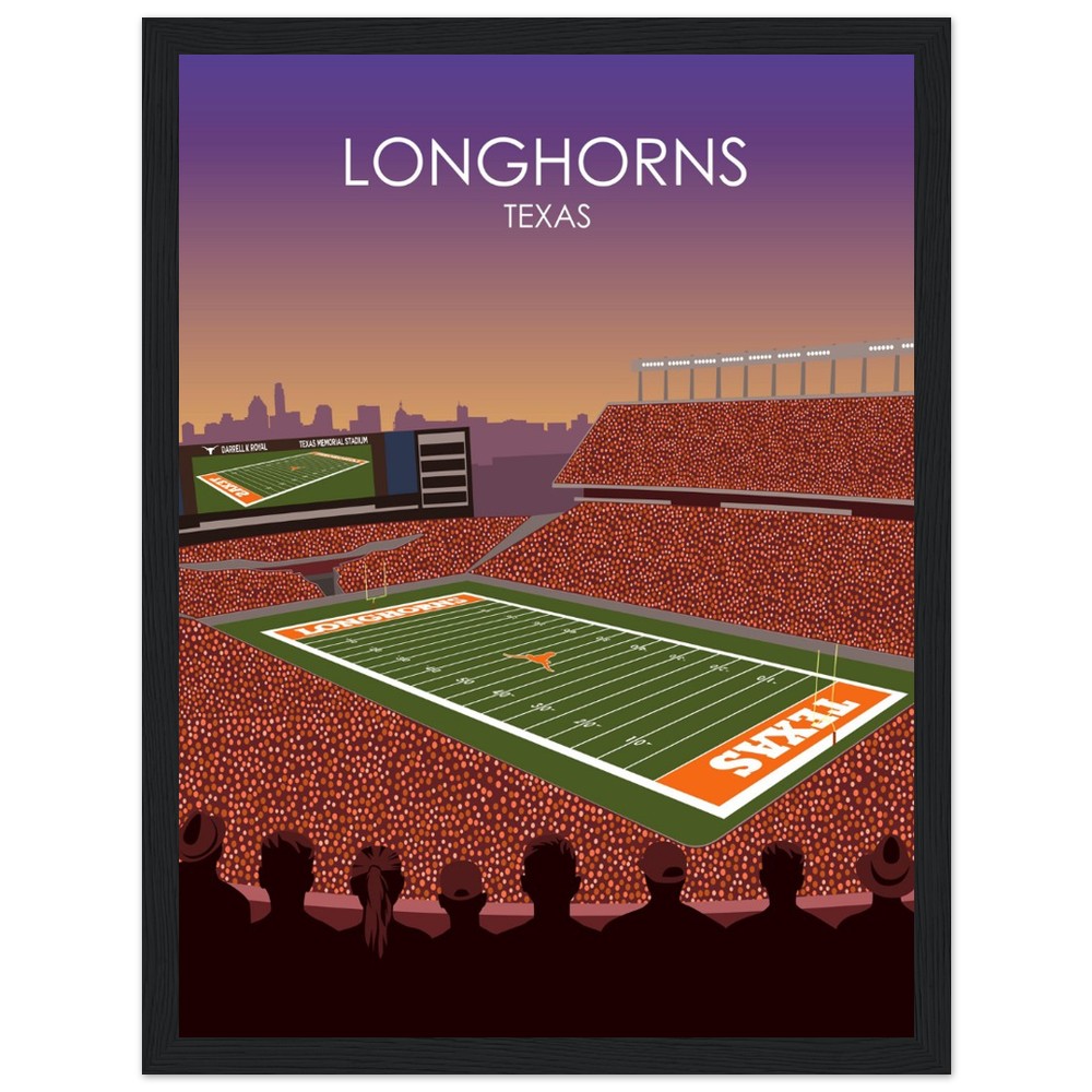 Darrell K Royal Memorial Stadium Poster | University of Texas Longhorns College Football Stadium Print