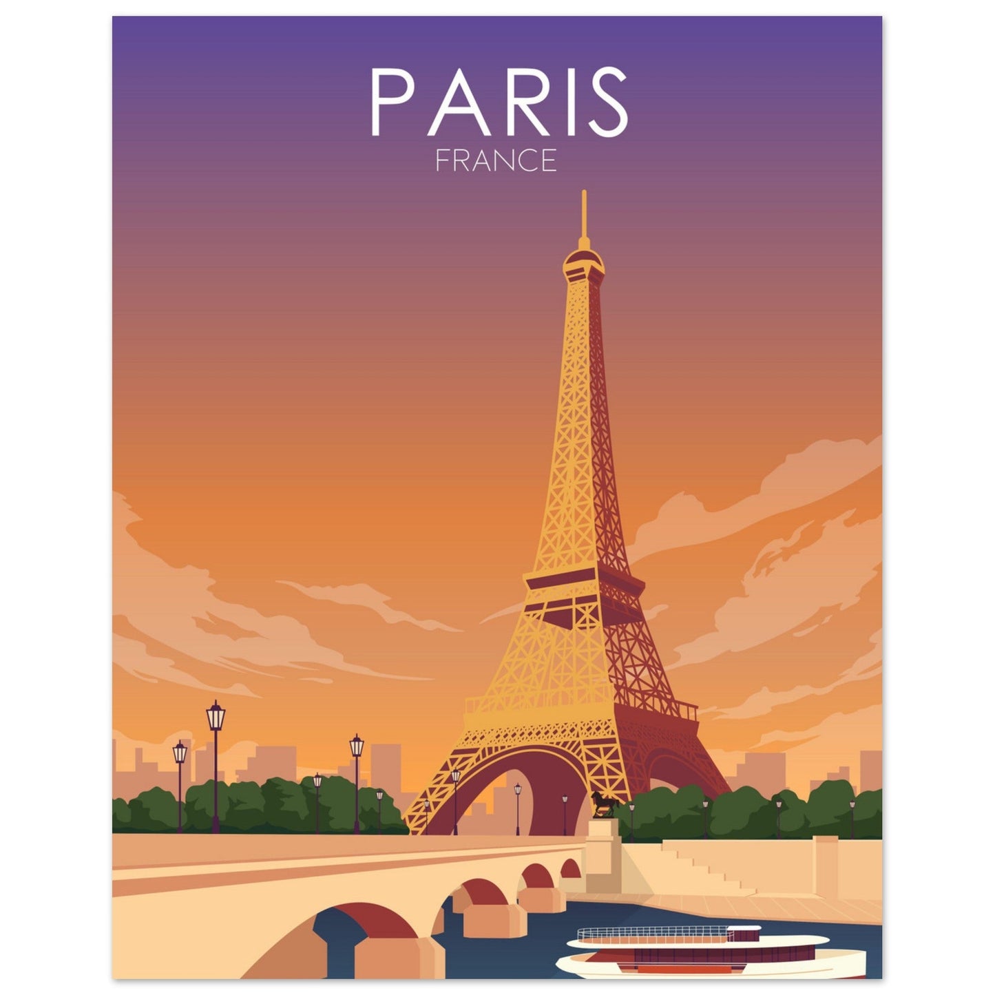 Paris Poster | Paris Wall Art | Paris Sunset Print