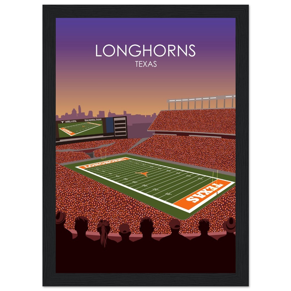 Darrell K Royal Memorial Stadium Poster | University of Texas Longhorns College Football Stadium Print