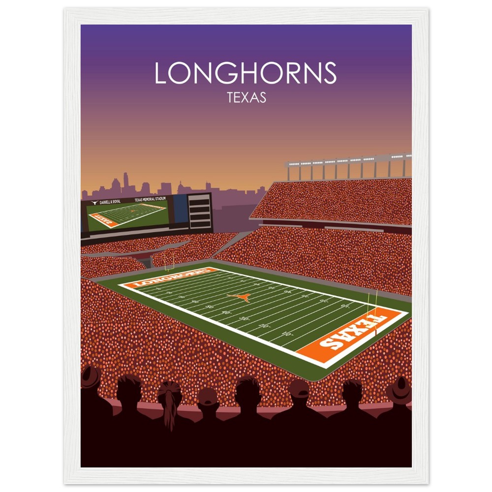 Darrell K Royal Memorial Stadium Poster | University of Texas Longhorns College Football Stadium Print