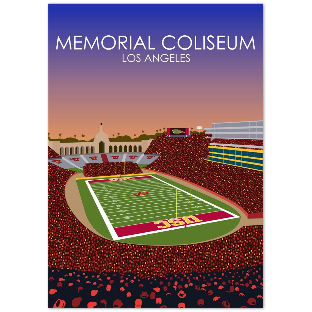 United Airlines Field at Los Angeles Memorial Coliseum Poster | USC Print | University of Southern California Football Stadium Print