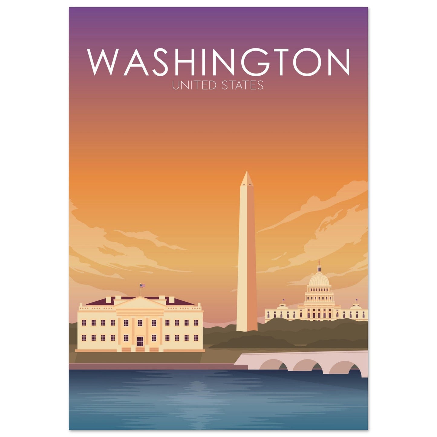 Washington Poster | Washington DC Wall Art | Washington DC Sunset Print