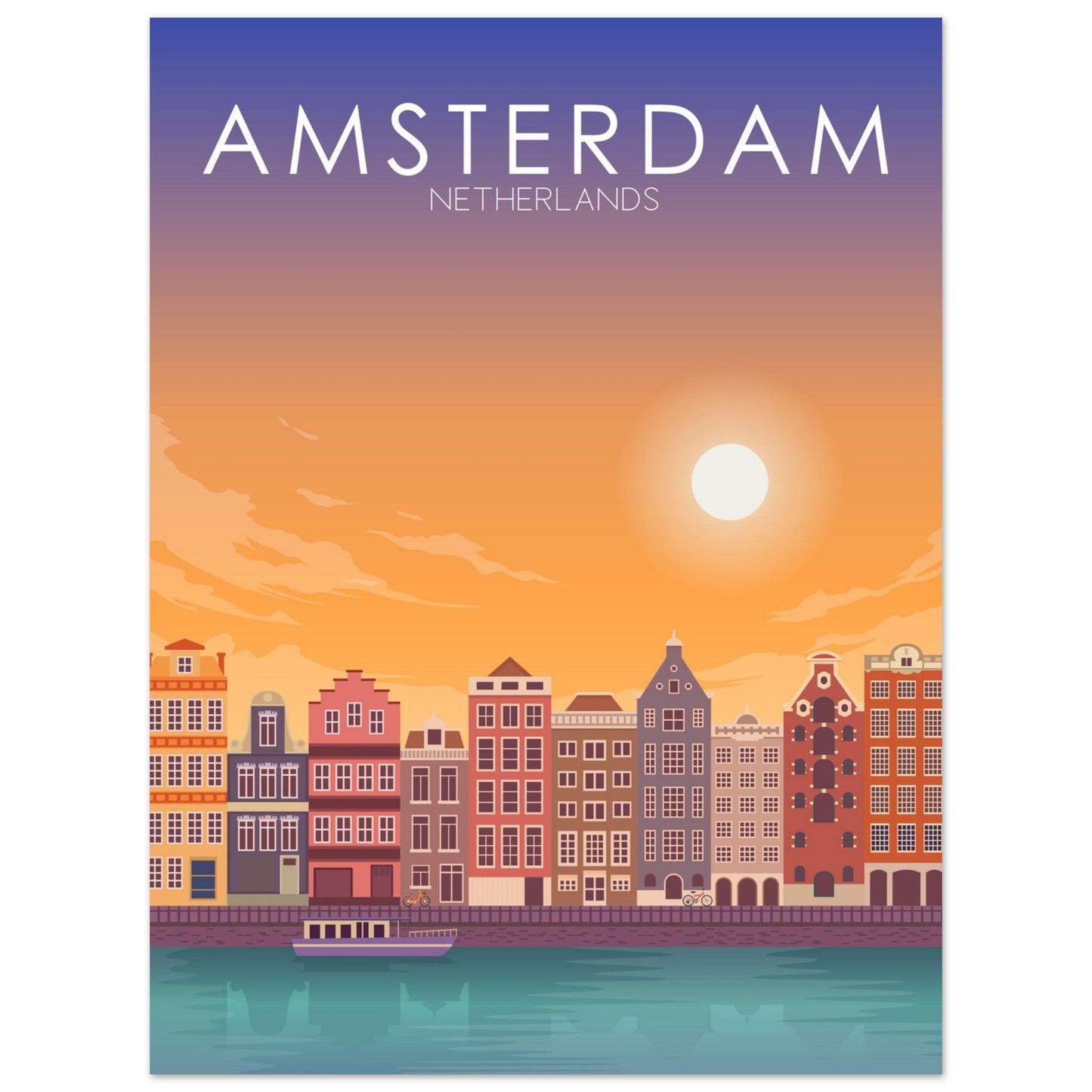 Amsterdam Poster | Amsterdam Wall Art | Amsterdam Sunset Print