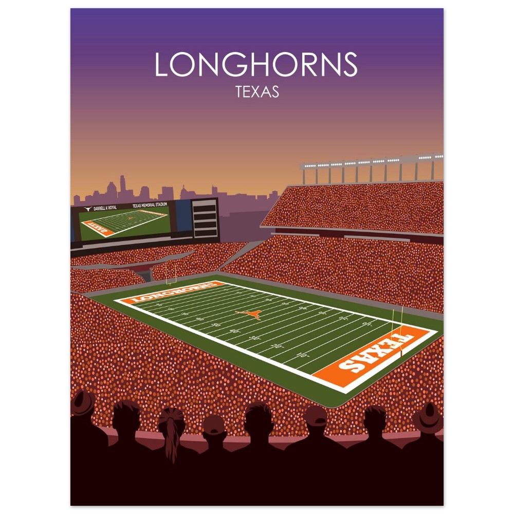 Darrell K Royal Memorial Stadium Poster | University of Texas Longhorns College Football Stadium Print