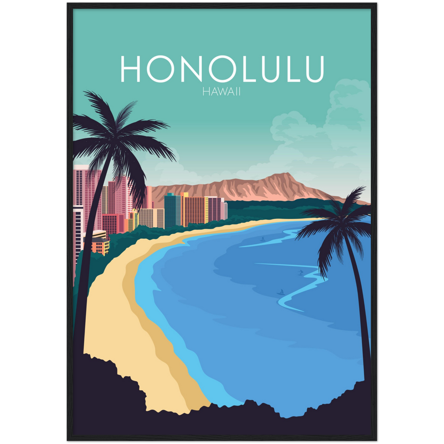 Honolulu Poster | Honolulu Wall Art | Honolulu Pastel Print