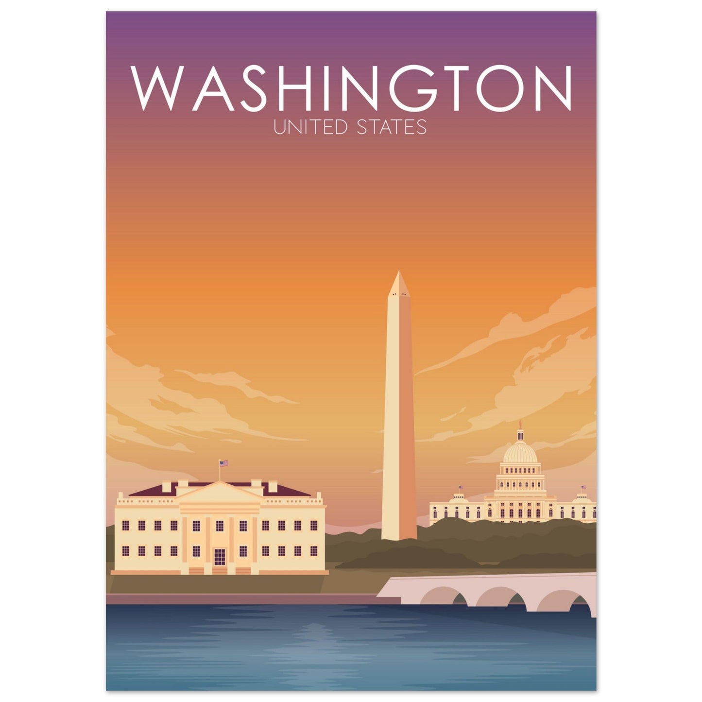 Washington Poster | Washington DC Wall Art | Washington DC Sunset Print