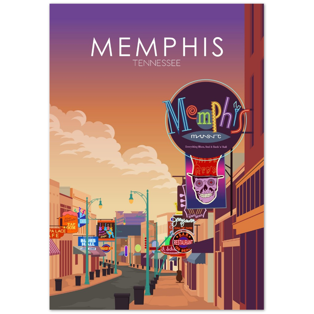 Memphis Poster | Memphis Wall Art | Memphis Sunset Print