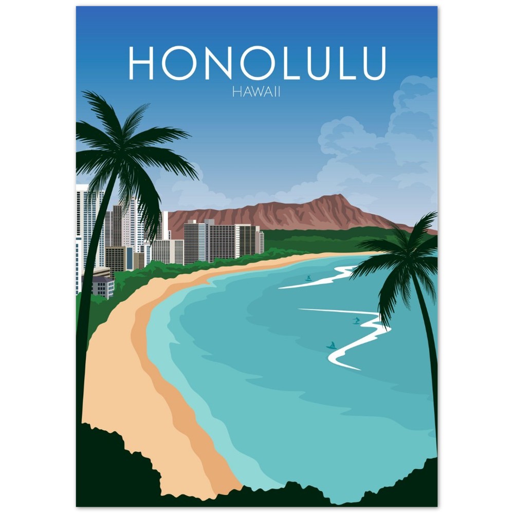 Honolulu Poster | Honolulu Wall Art | Honolulu Daytime Print