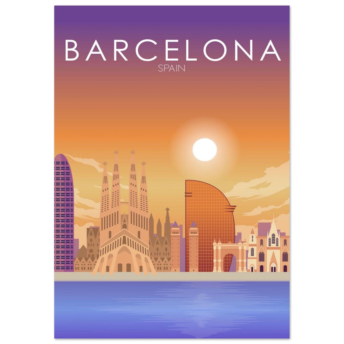Barcelona Poster | Barcelona Wall Art | Barcelona Sunset Print