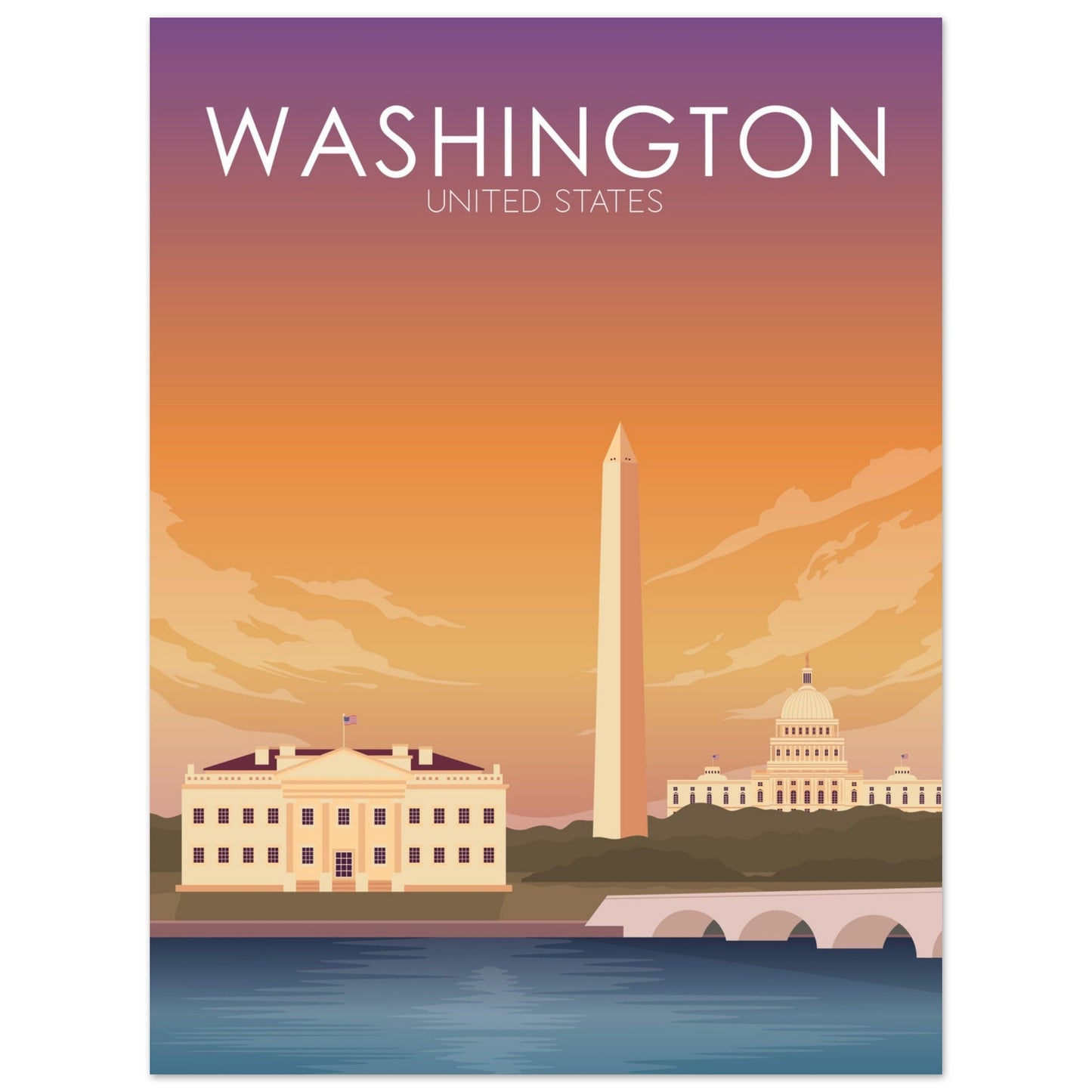 Washington Poster | Washington DC Wall Art | Washington DC Sunset Print