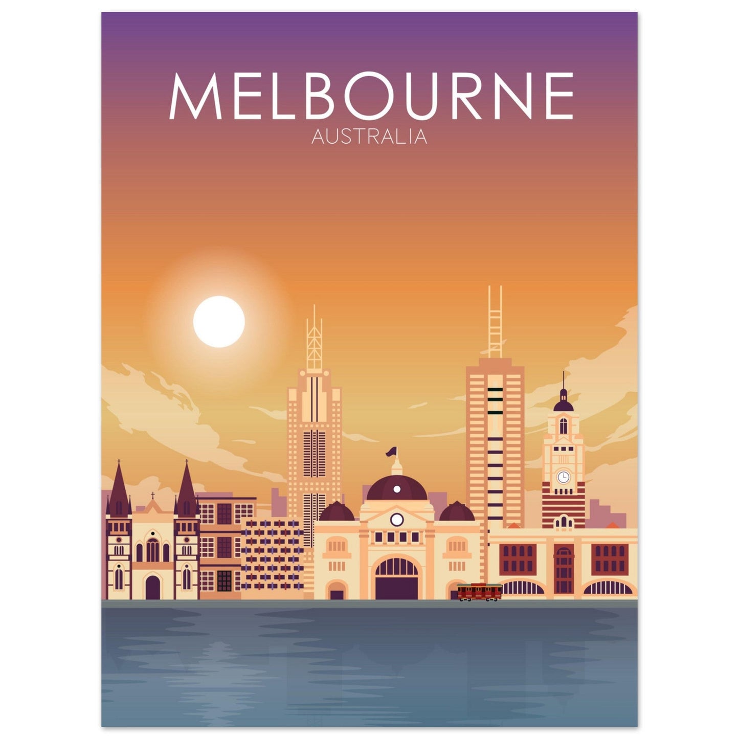 Melbourne Poster | Melbourne Wall Art | Melbourne Sunset Print