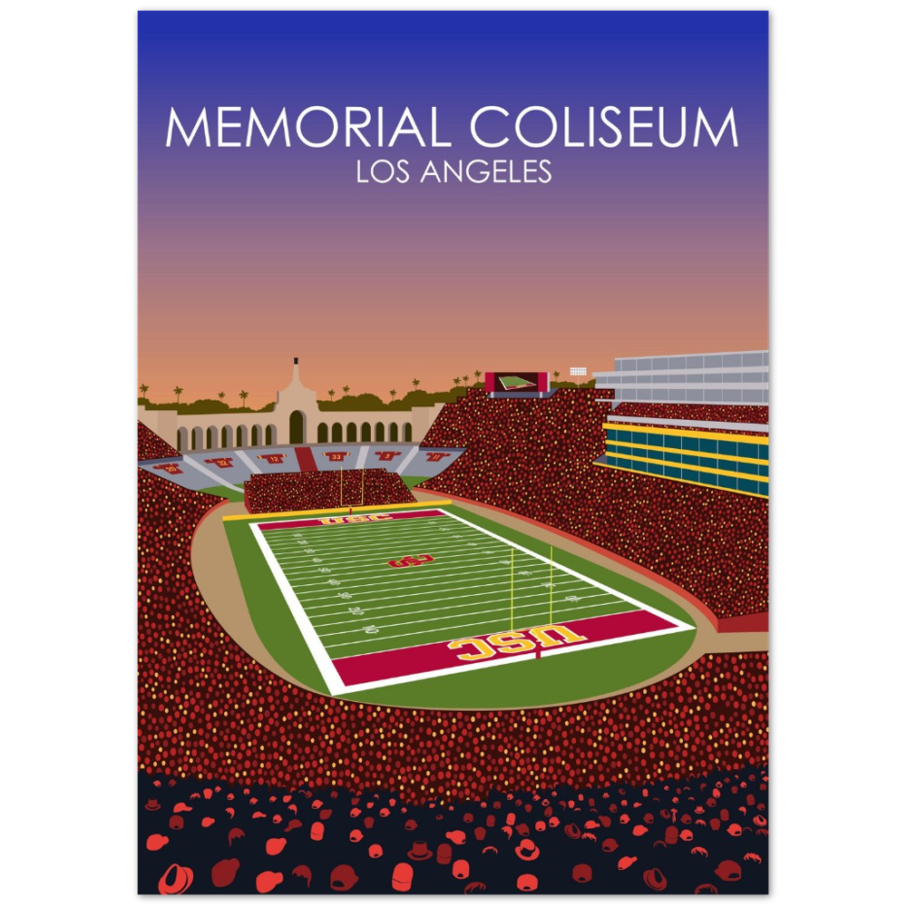 United Airlines Field at Los Angeles Memorial Coliseum Poster | USC Print | University of Southern California Football Stadium Print