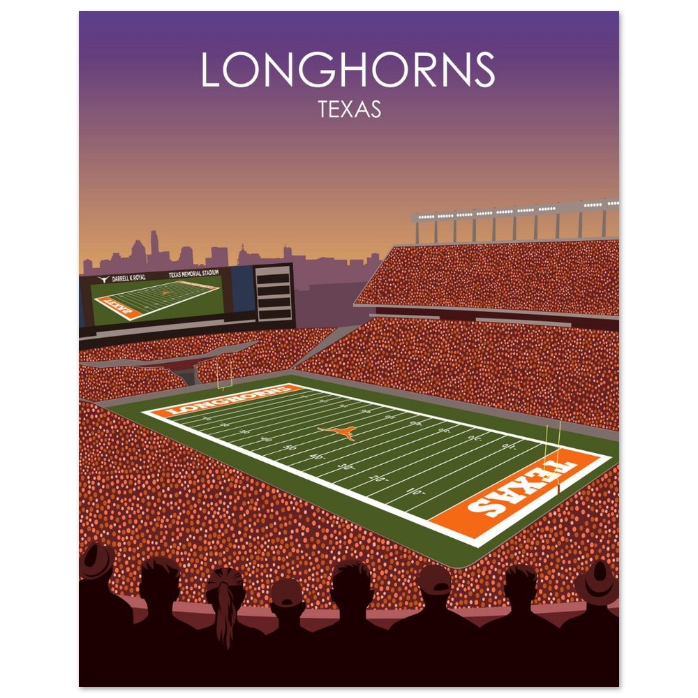 Darrell K Royal Memorial Stadium Poster | University of Texas Longhorns College Football Stadium Print