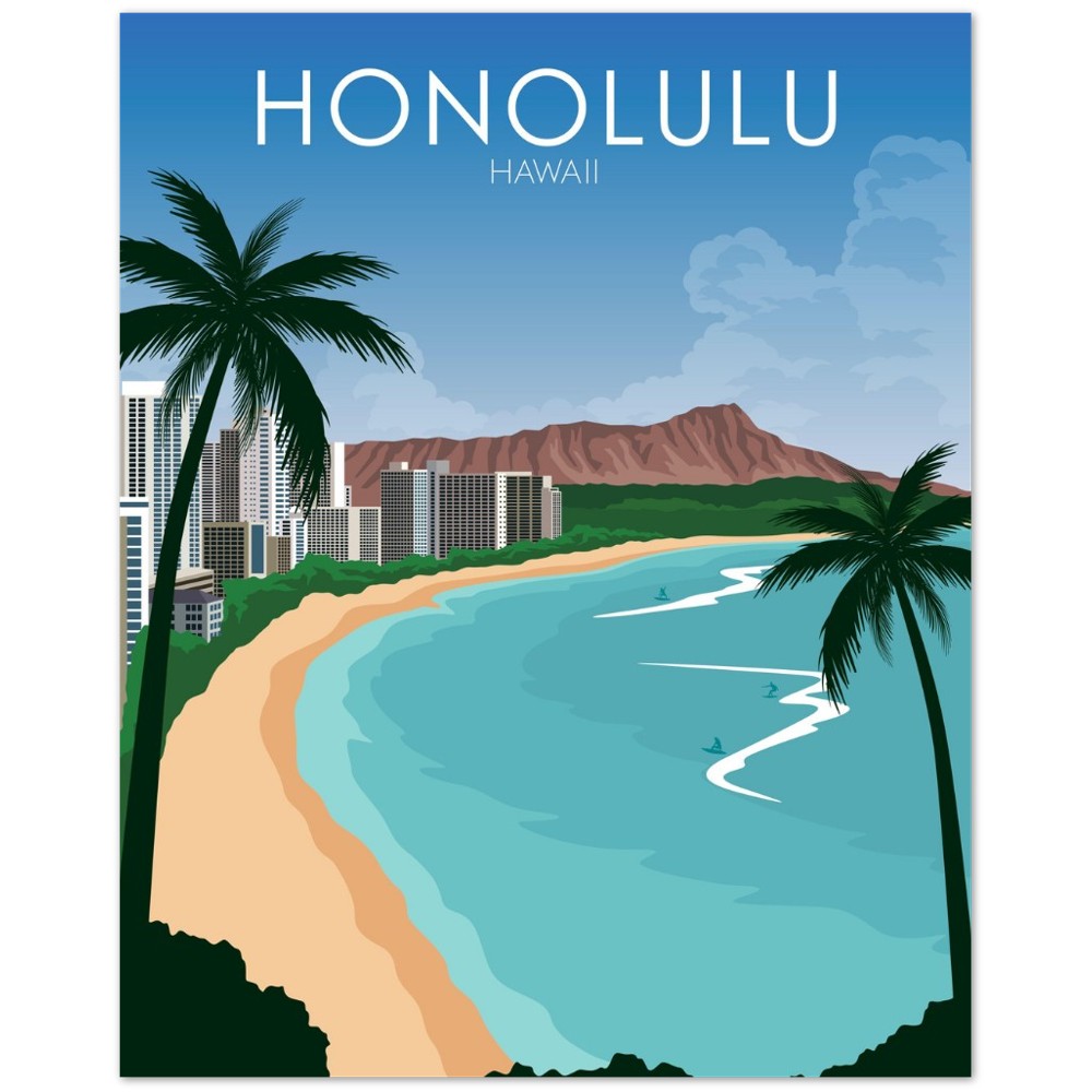 Honolulu Poster | Honolulu Wall Art | Honolulu Daytime Print