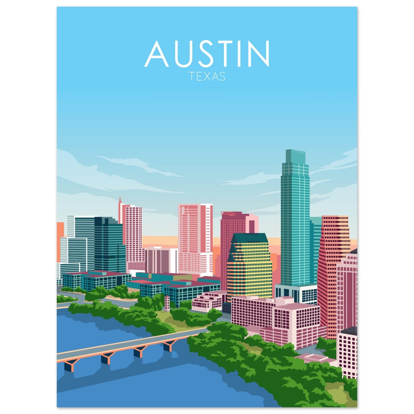Austin Poster | Austin Wall Art | Austin Pastel Print