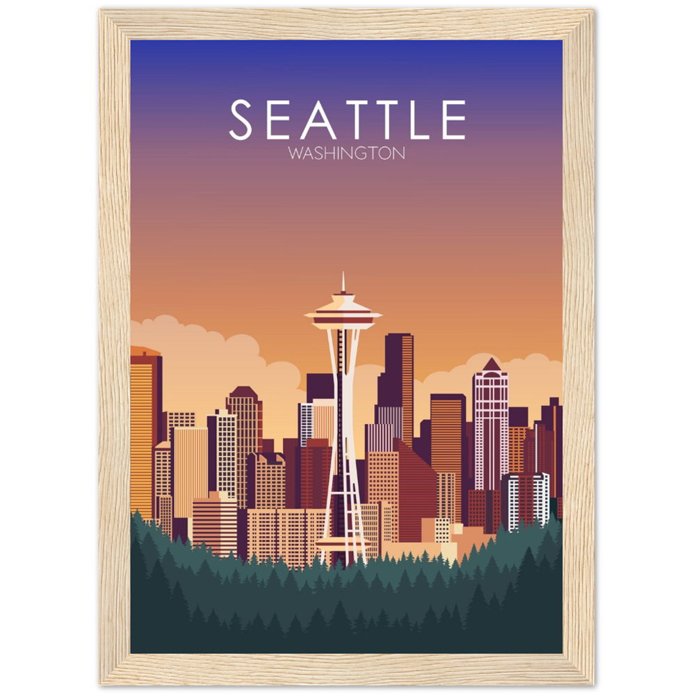 Seattle Poster | Seattle Wall Art | Seattle Sunset Print