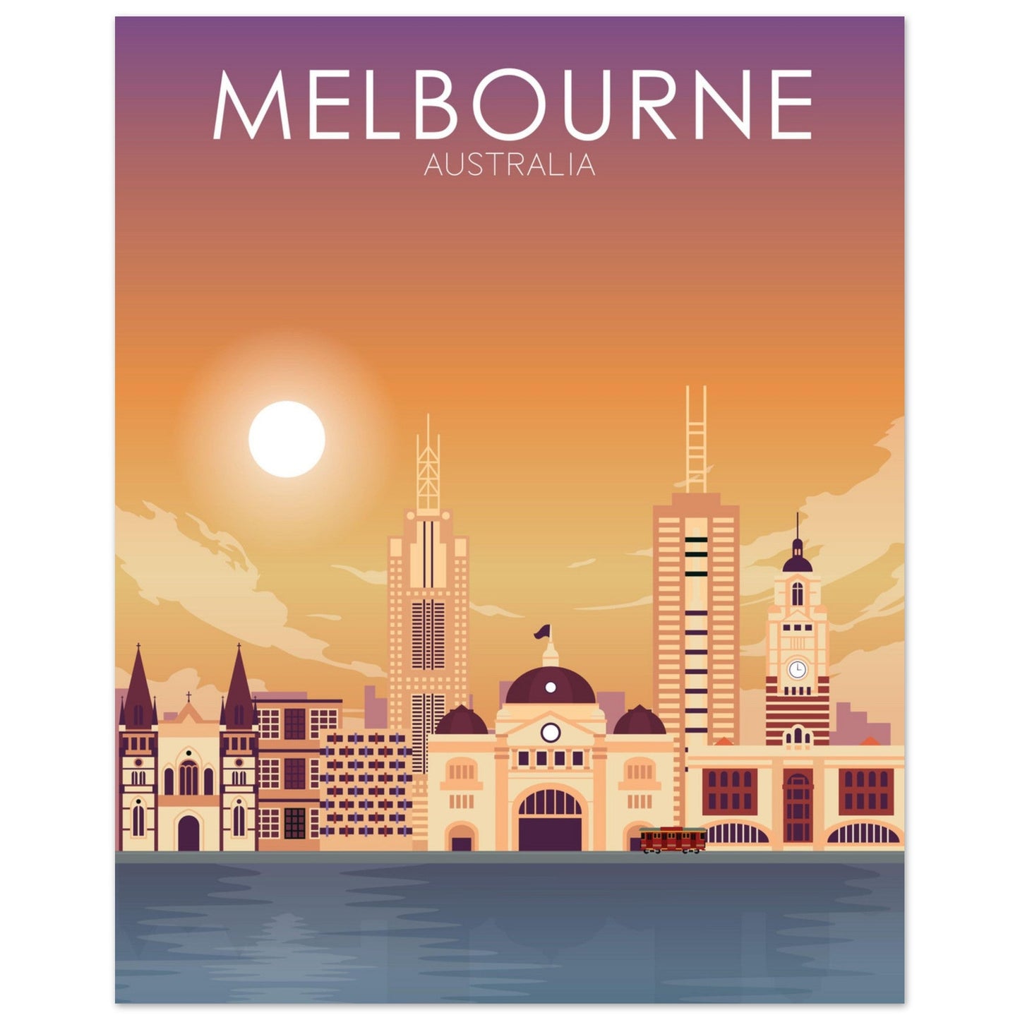 Melbourne Poster | Melbourne Wall Art | Melbourne Sunset Print