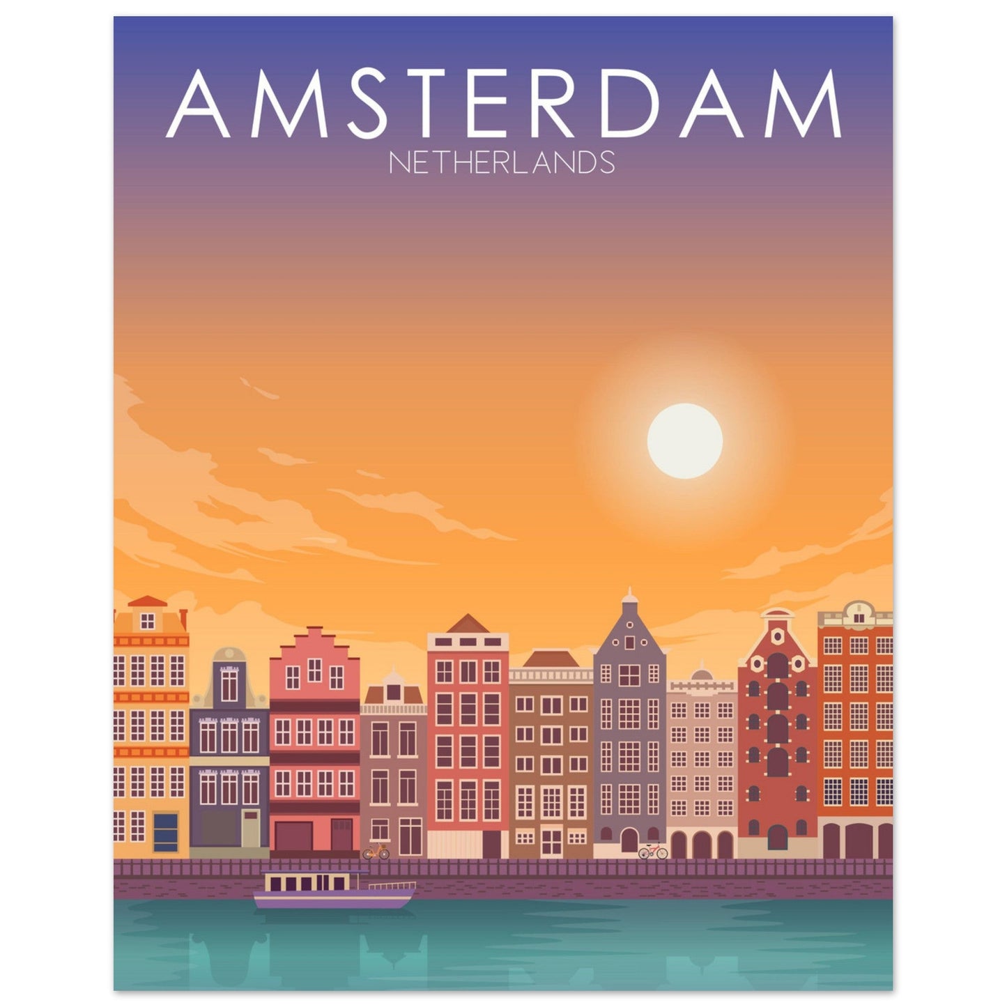 Amsterdam Poster | Amsterdam Wall Art | Amsterdam Sunset Print