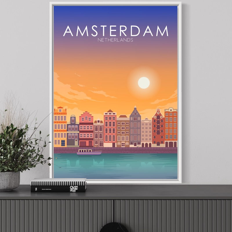 Amsterdam Poster | Amsterdam Wall Art | Amsterdam Sunset Print