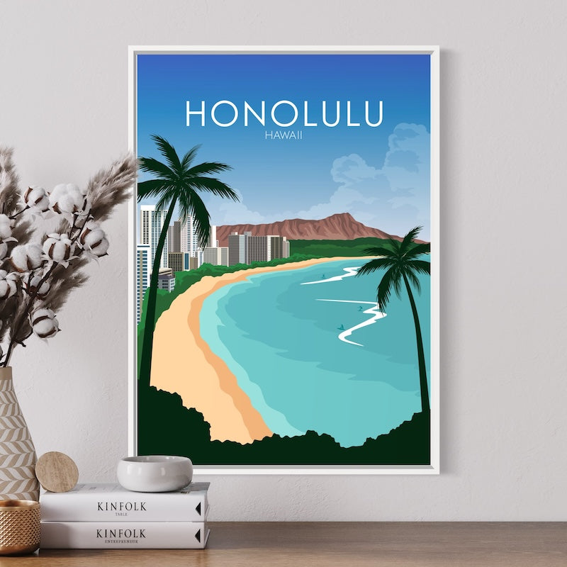 Honolulu Poster | Honolulu Wall Art | Honolulu Daytime Print