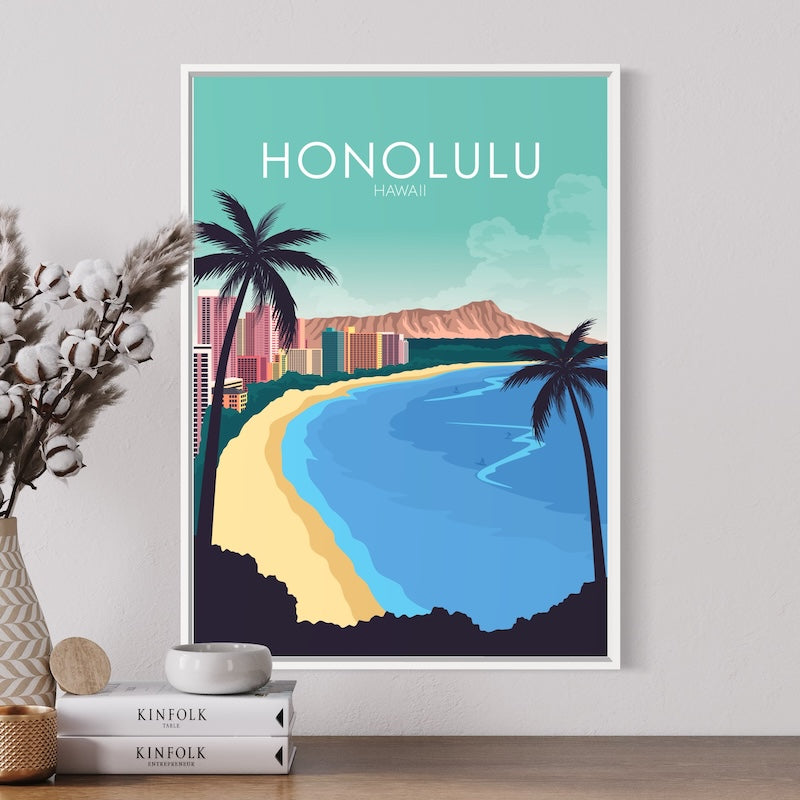 Honolulu Poster | Honolulu Wall Art | Honolulu Pastel Print