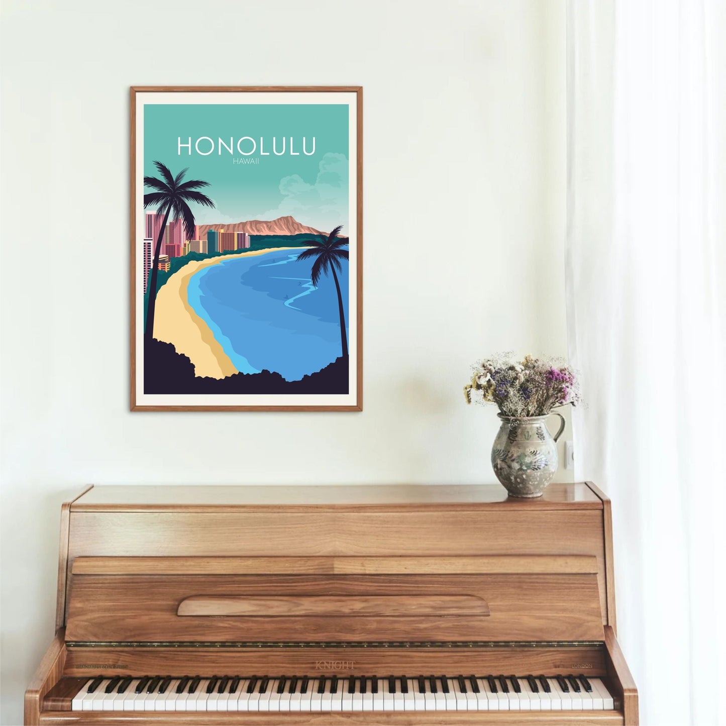 Honolulu Poster | Honolulu Wall Art | Honolulu Pastel Print