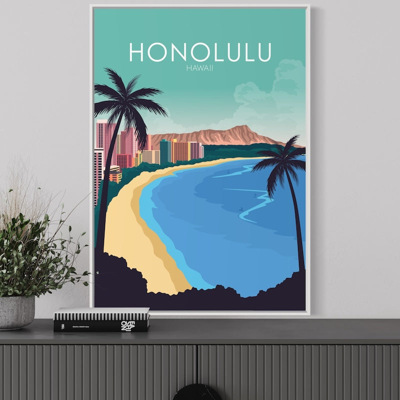 Honolulu Poster | Honolulu Wall Art | Honolulu Pastel Print