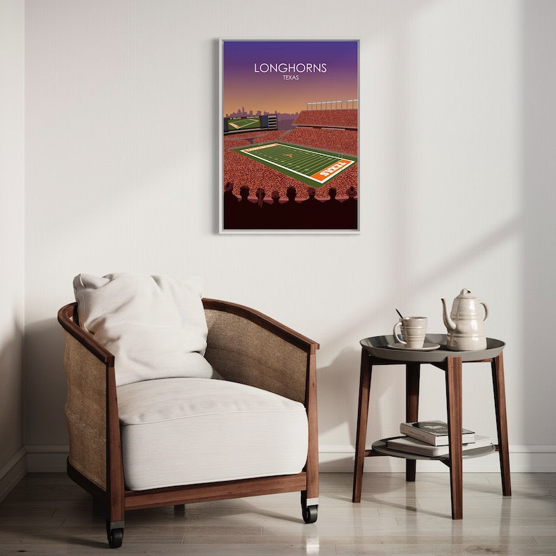 Darrell K Royal Memorial Stadium Poster | University of Texas Longhorns College Football Stadium Print