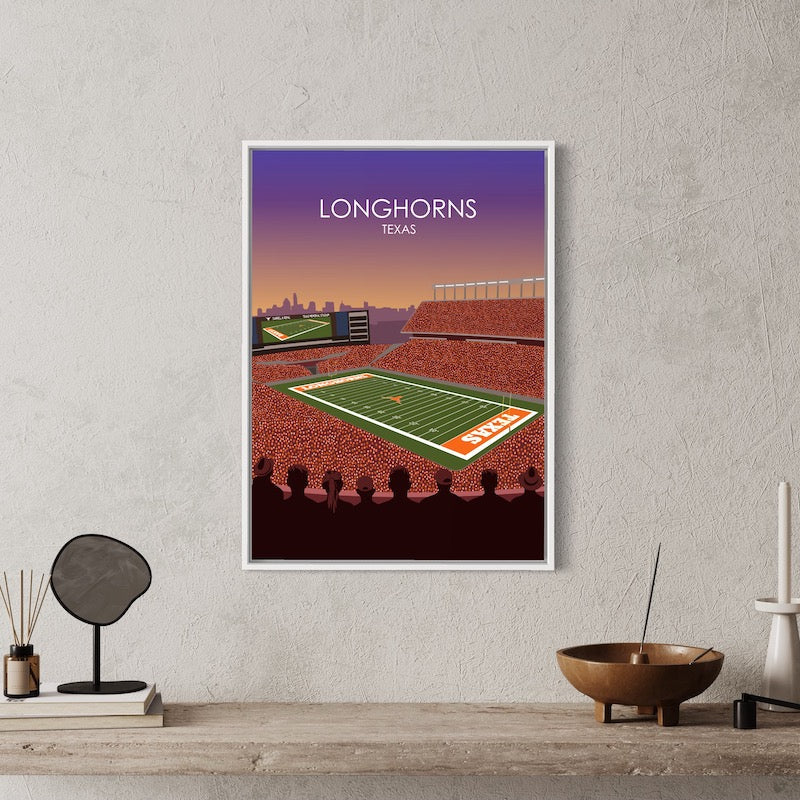 Darrell K Royal Memorial Stadium Poster | University of Texas Longhorns College Football Stadium Print